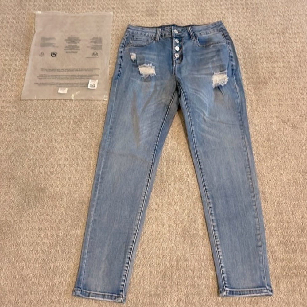 NWT - Gold Trans Distressed Button Up High Waist Straight Leg Jeans